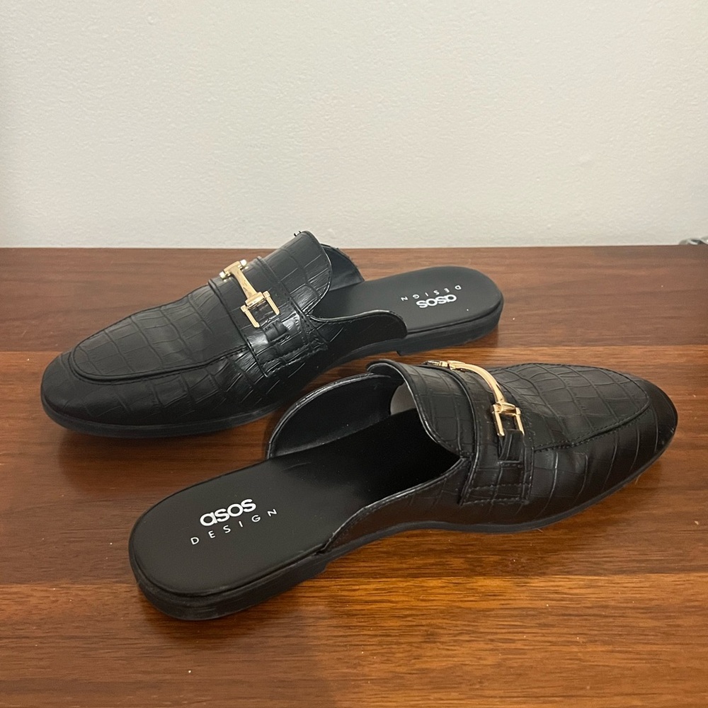 Men’s Asos Black Faux Leather Slip-On/Backless Loafers